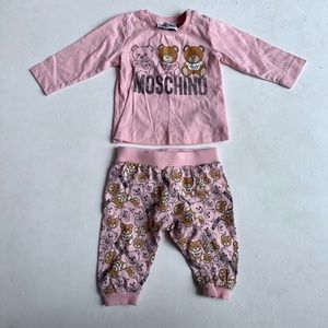 Moschino Baby Pink Teddy Bear Matching Shirt and Pants Set